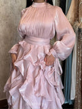 Solid Color Round Neck Temperament Wave Dress