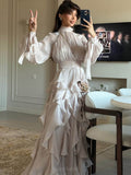 Solid Color Round Neck Temperament Wave Dress
