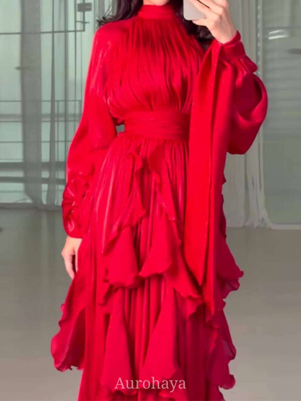 Solid Color Round Neck Temperament Wave Dress