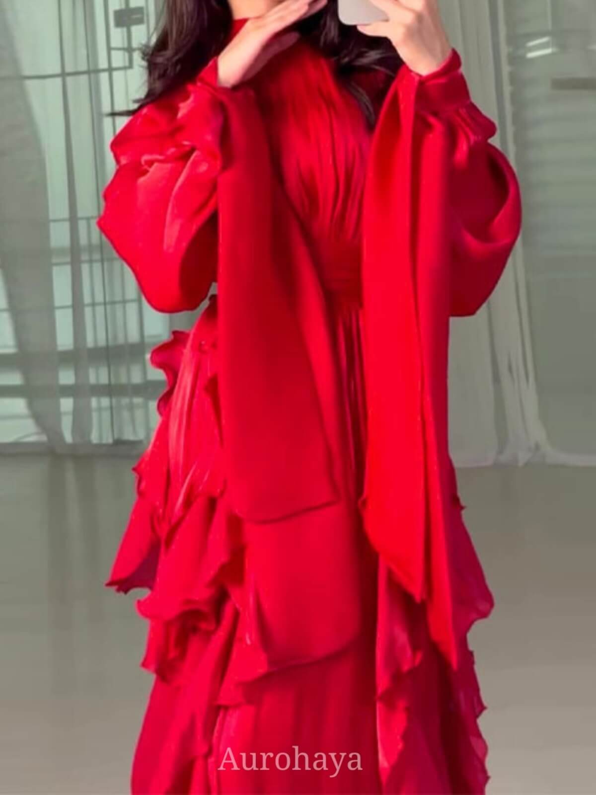 Solid Color Round Neck Temperament Wave Dress