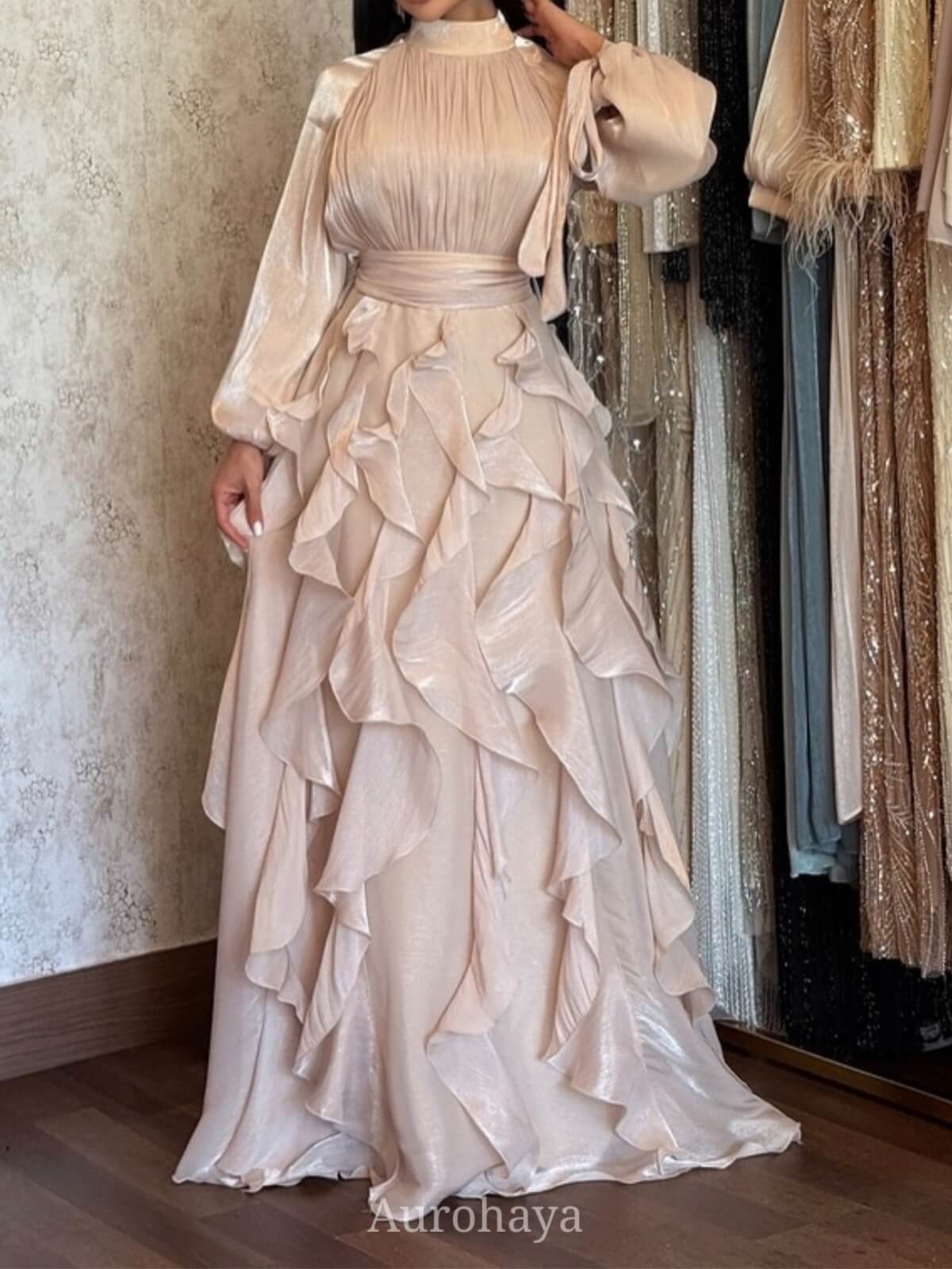 Solid Color Round Neck Temperament Wave Dress