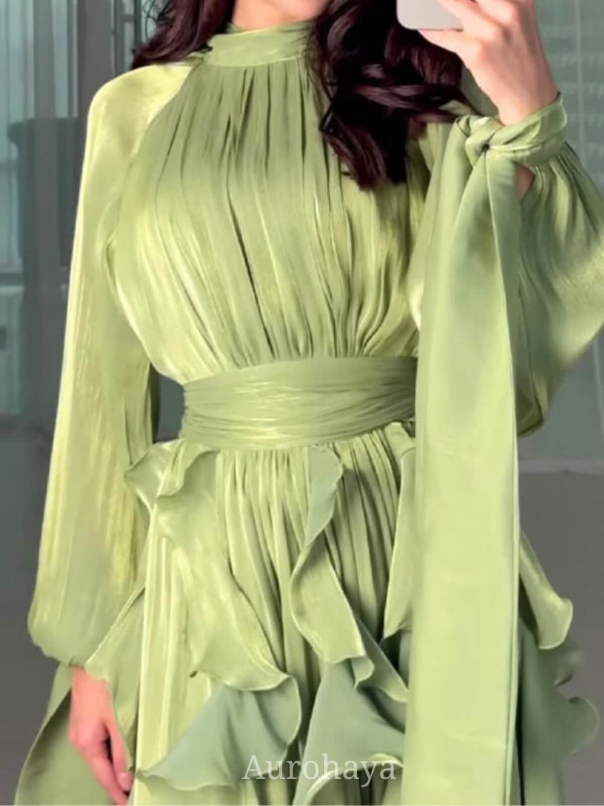 Solid Color Round Neck Temperament Wave Dress