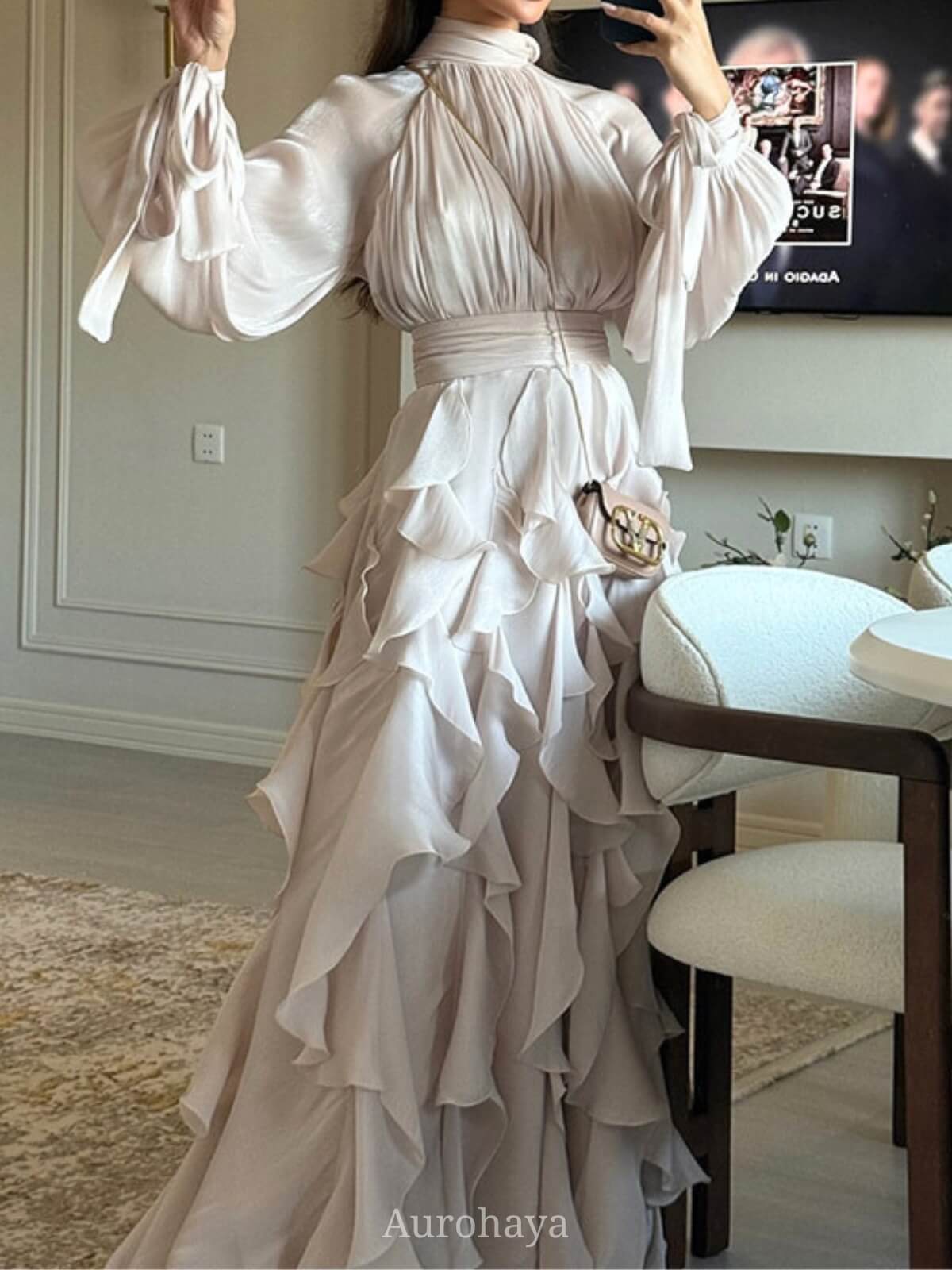 Solid Color Round Neck Temperament Wave Dress