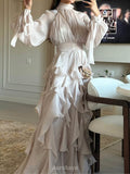 Solid Color Round Neck Temperament Wave Dress
