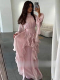 Solid Color Round Neck Temperament Wave Dress