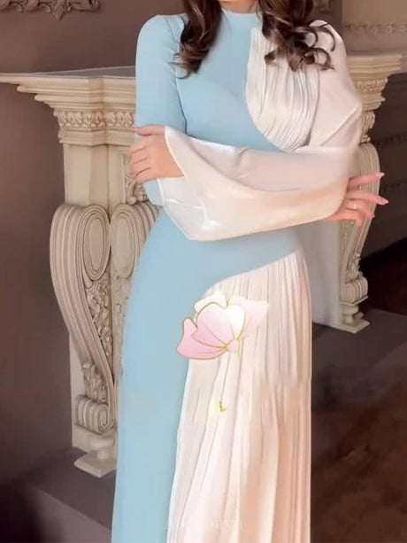 Aurohaya Ladies Round Neck Vintage Dress