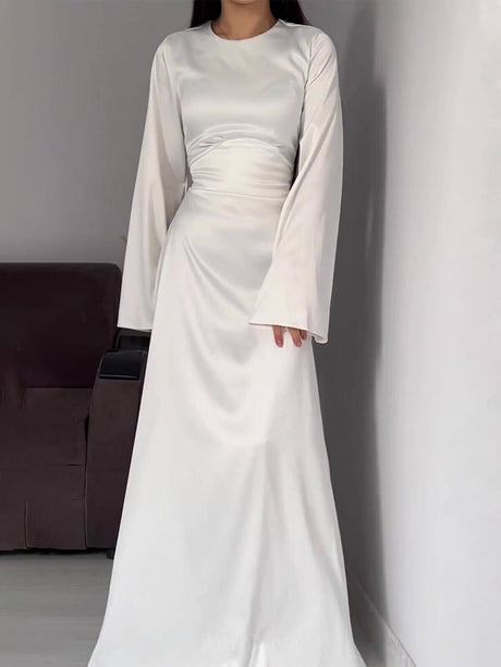 Aurohaya Flared Sleeve Fishtail Dress White