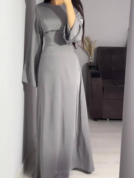 Aurohaya Flared Sleeve Fishtail Dress Gray
