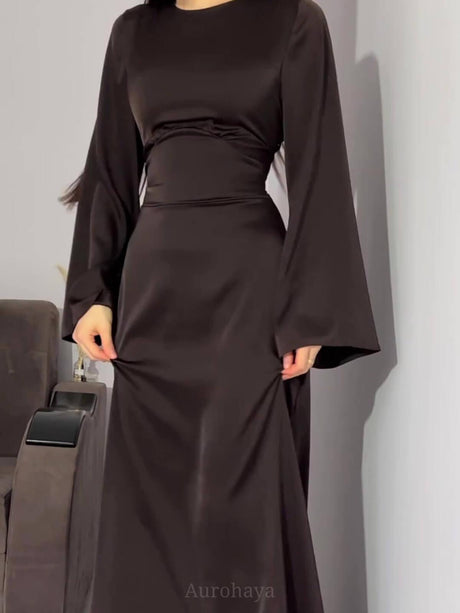 Aurohaya Flared Sleeve Fishtail Dress Black