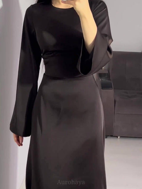 Aurohaya Flared Sleeve Fishtail Dress