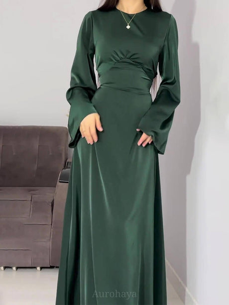 Aurohaya Flared Sleeve Fishtail Dress Green