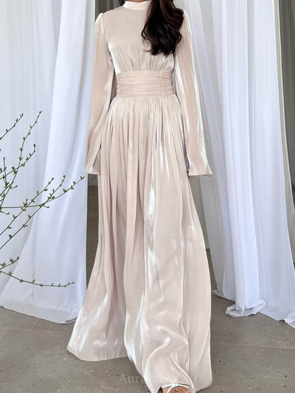 High Waisted French Round Neck Waist Ruffle Dress
