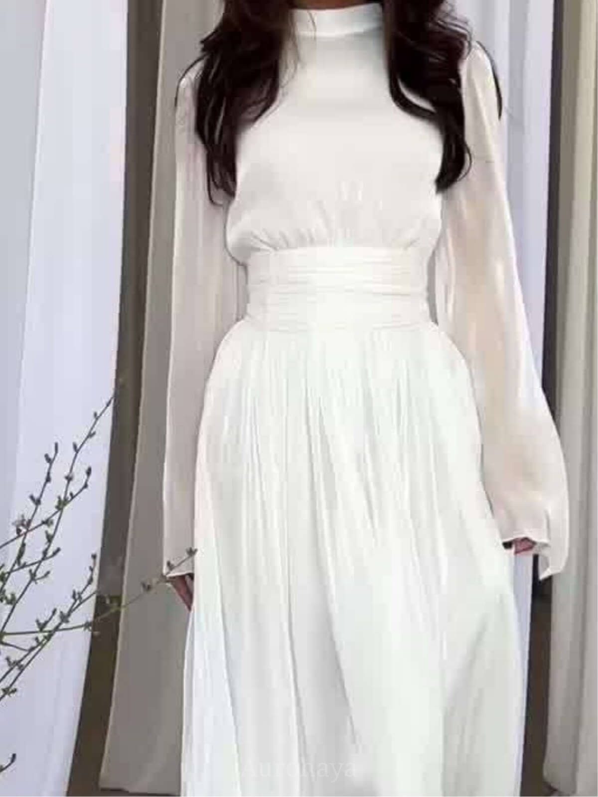 High Waisted French Round Neck Waist Ruffle Dress