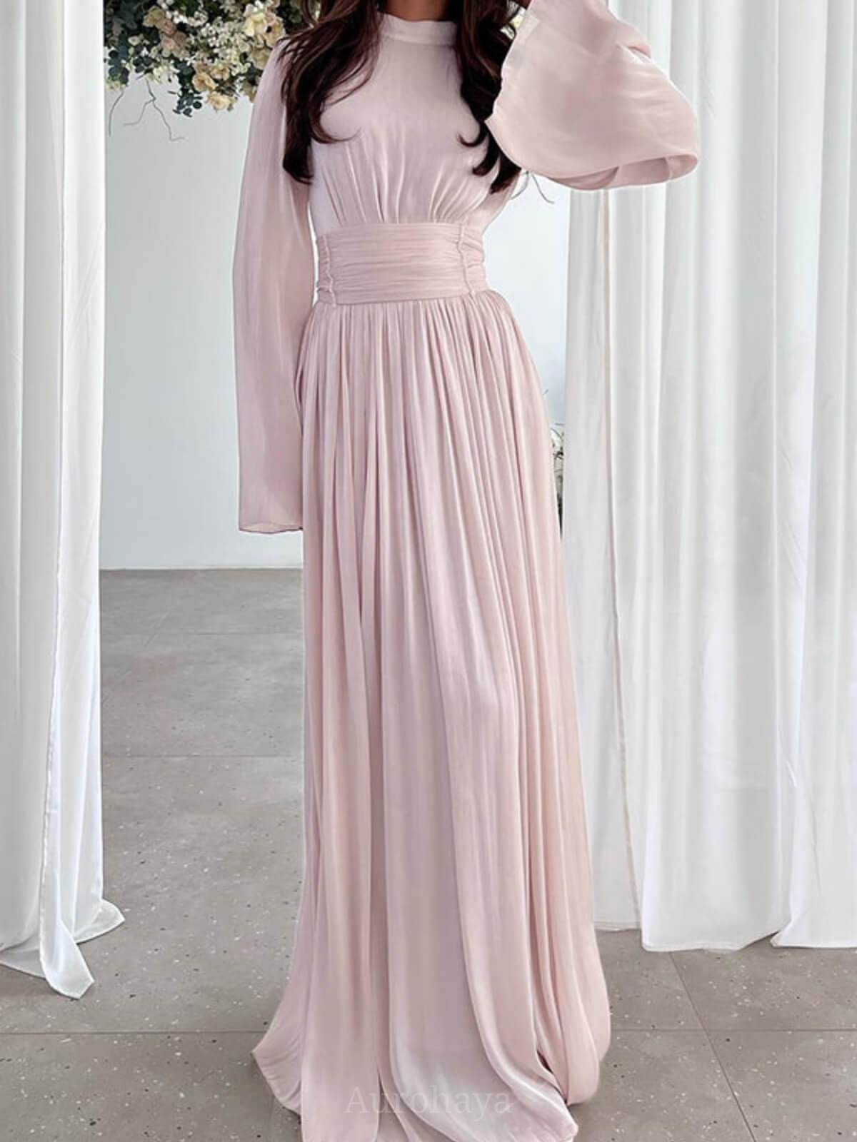 High Waisted French Round Neck Waist Ruffle Dress