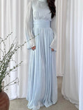 High Waisted French Round Neck Waist Ruffle Dress