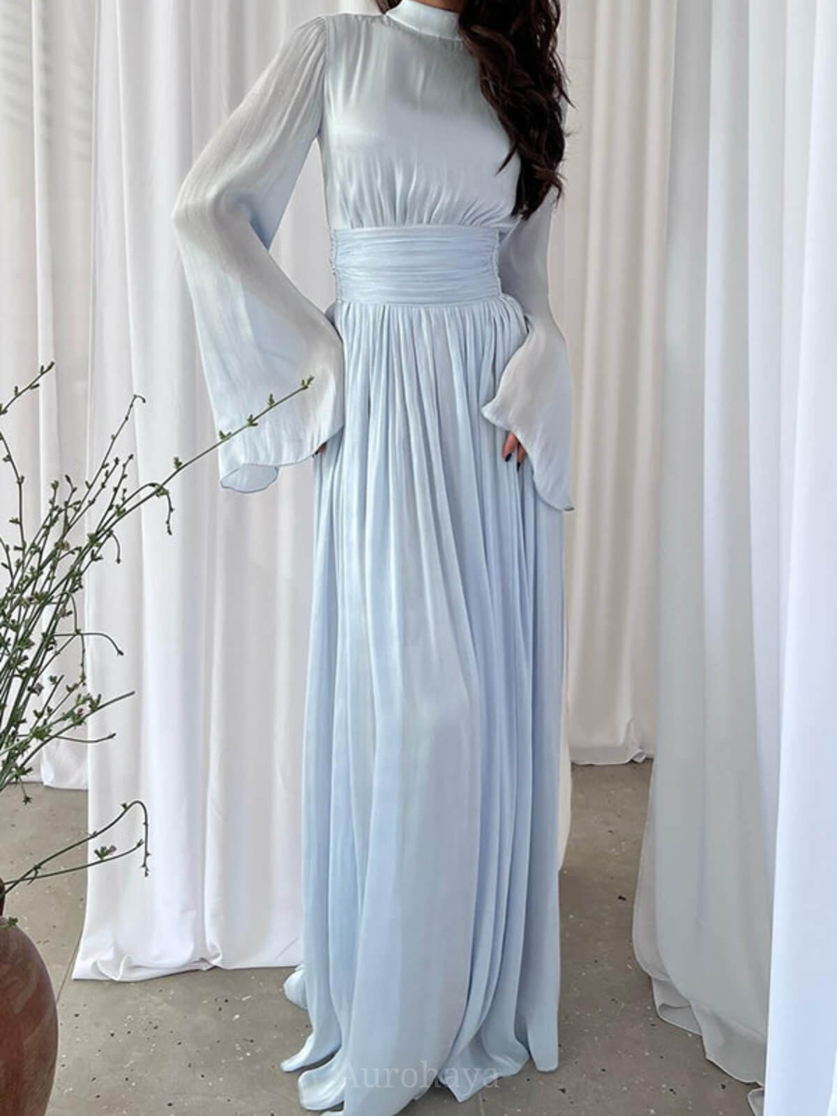 High Waisted French Round Neck Waist Ruffle Dress