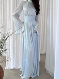 High Waisted French Round Neck Waist Ruffle Dress