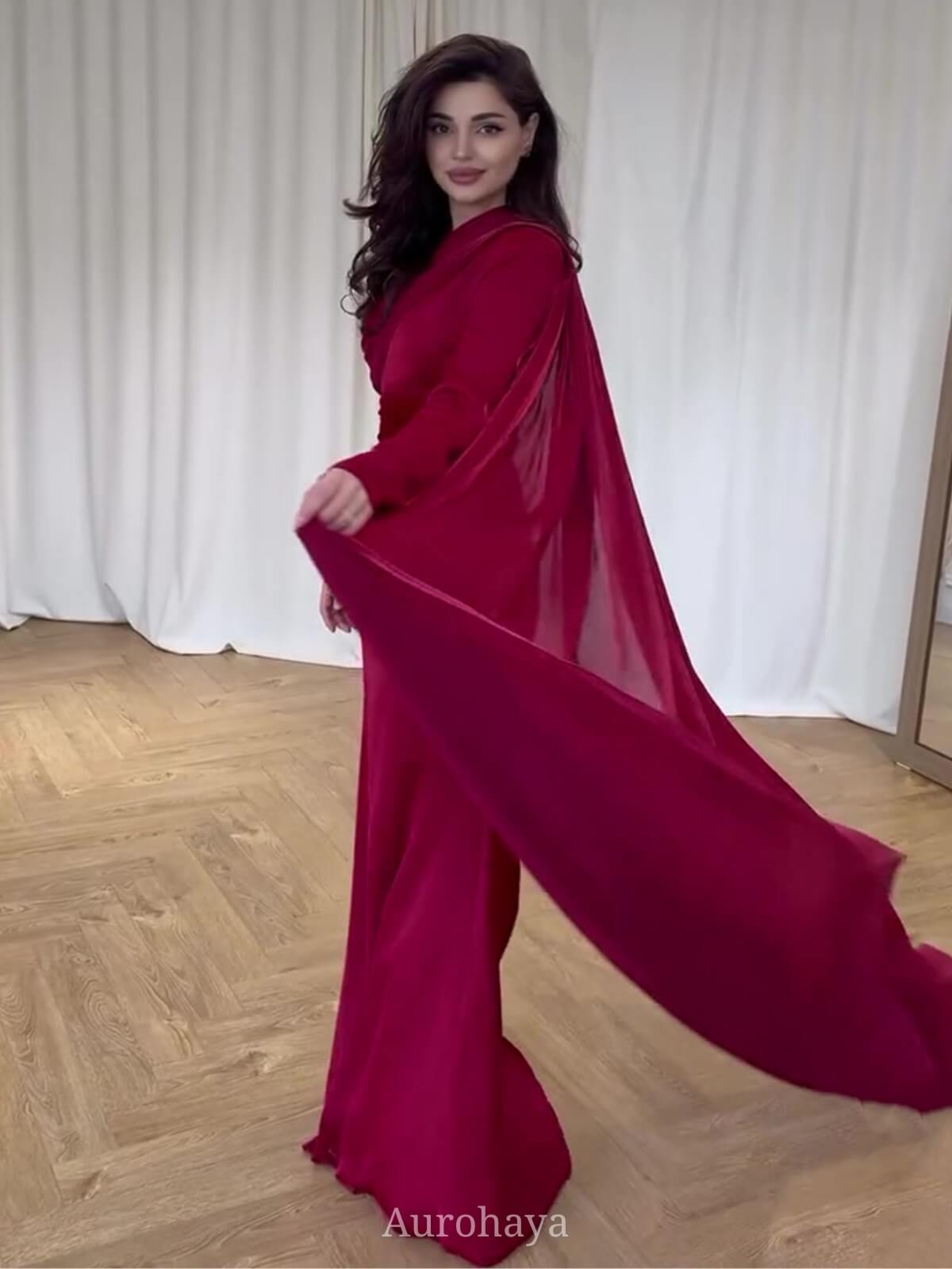 Long-Sleeve Shawl Draped Maxi Dress