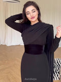 Long-Sleeve Shawl Draped Maxi Dress