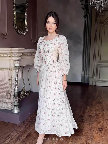 Aurohaya Floral Square Neck Maxi Dress