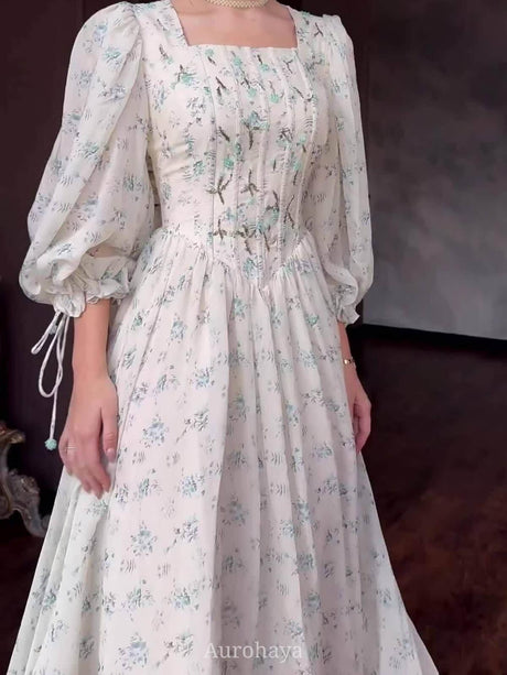 Aurohaya Floral Square Neck Maxi Dress