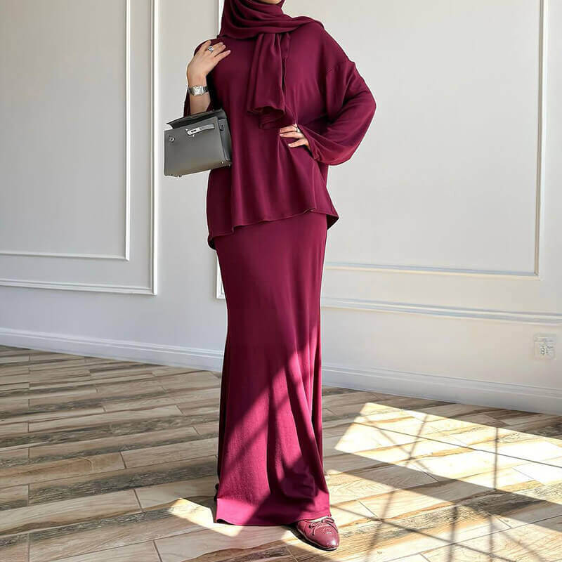 Solid Color Long Sleeve Dress 3pcs Set