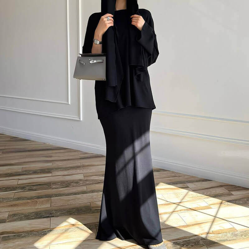 Solid Color Long Sleeve Dress 3pcs Set