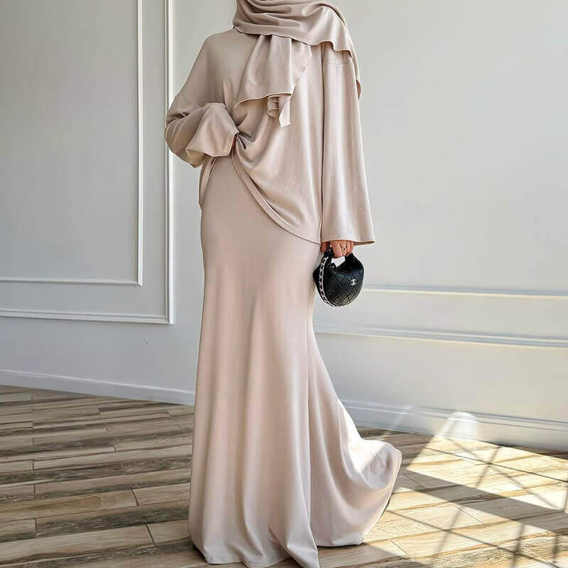 Solid Color Long Sleeve Dress 3pcs Set