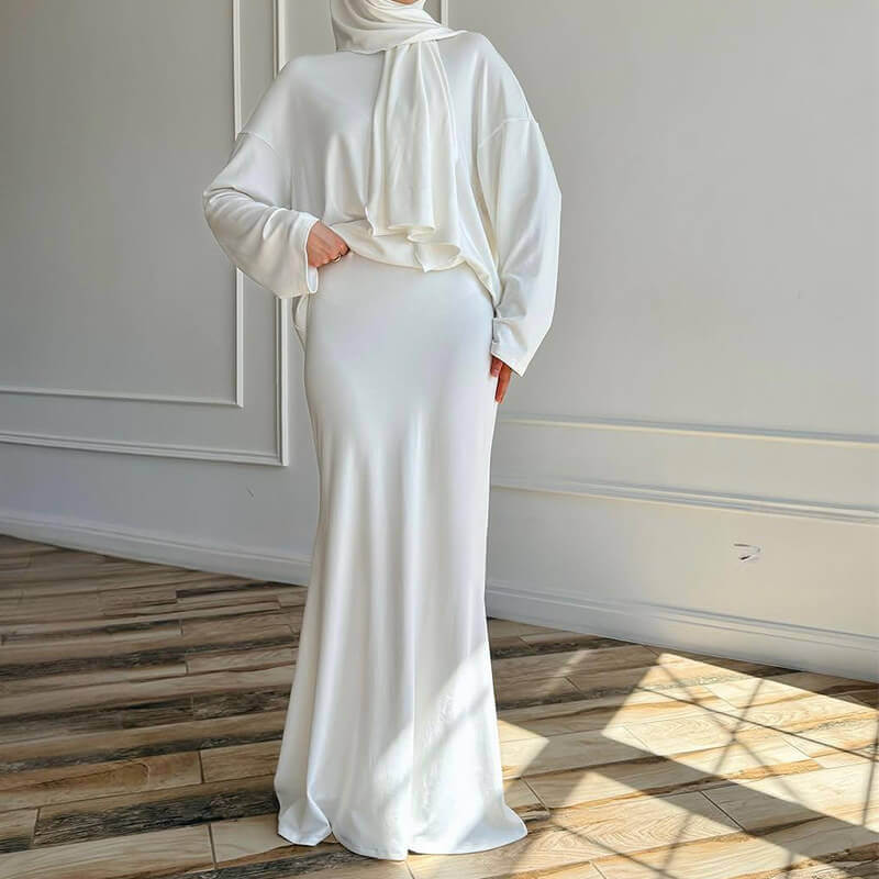 Solid Color Long Sleeve Dress 3pcs Set