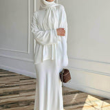 Solid Color Long Sleeve Dress 3pcs Set