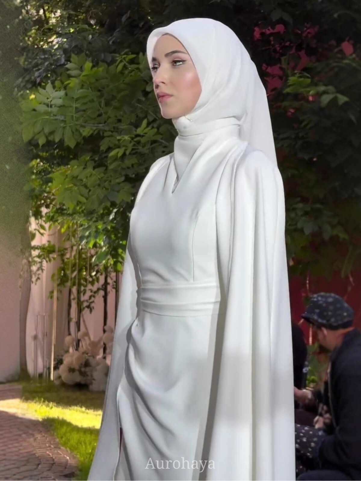 White Acetate Poncho Dress