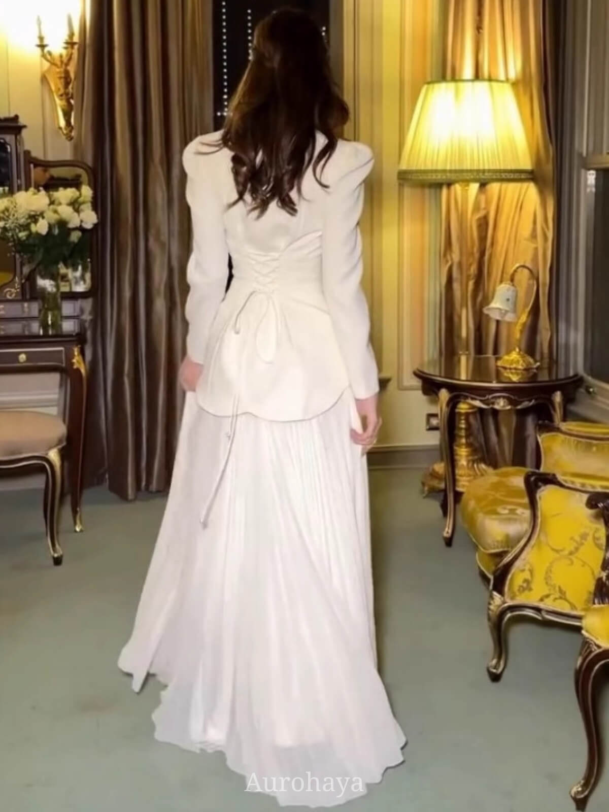 Diamond Trimmed Long Sleeve Maxi Dress, DES038