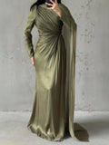 Ruffle Sleeve Shoulder Cape Maxi Dress