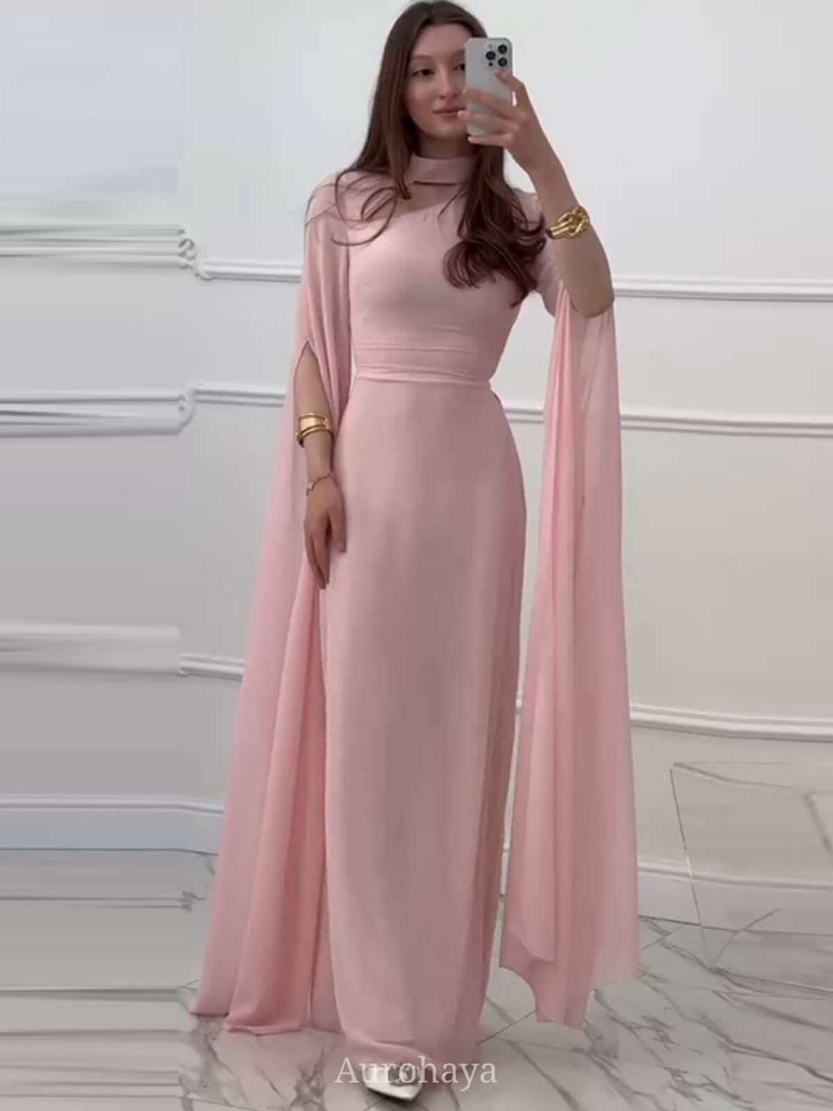 Lace-Up Long Sleeve Mock Neck Maxi Dress