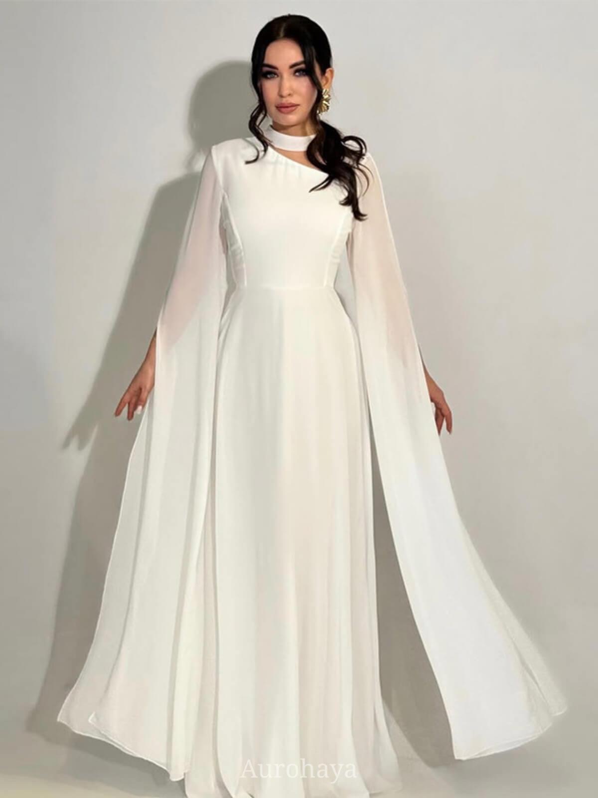 Aurohaya Lace-Up Long Sleeve Mock Neck Maxi Dress White