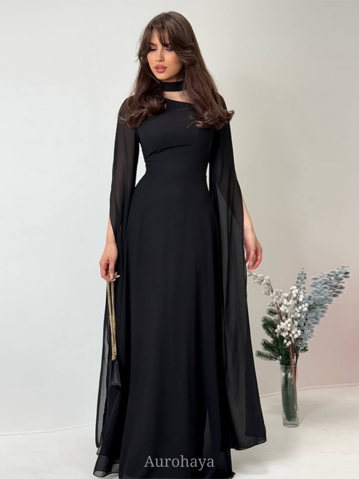 Lace-Up Long Sleeve Mock Neck Maxi Dress
