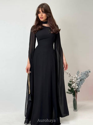Aurohaya Lace-Up Long Sleeve Mock Neck Maxi Dress Black