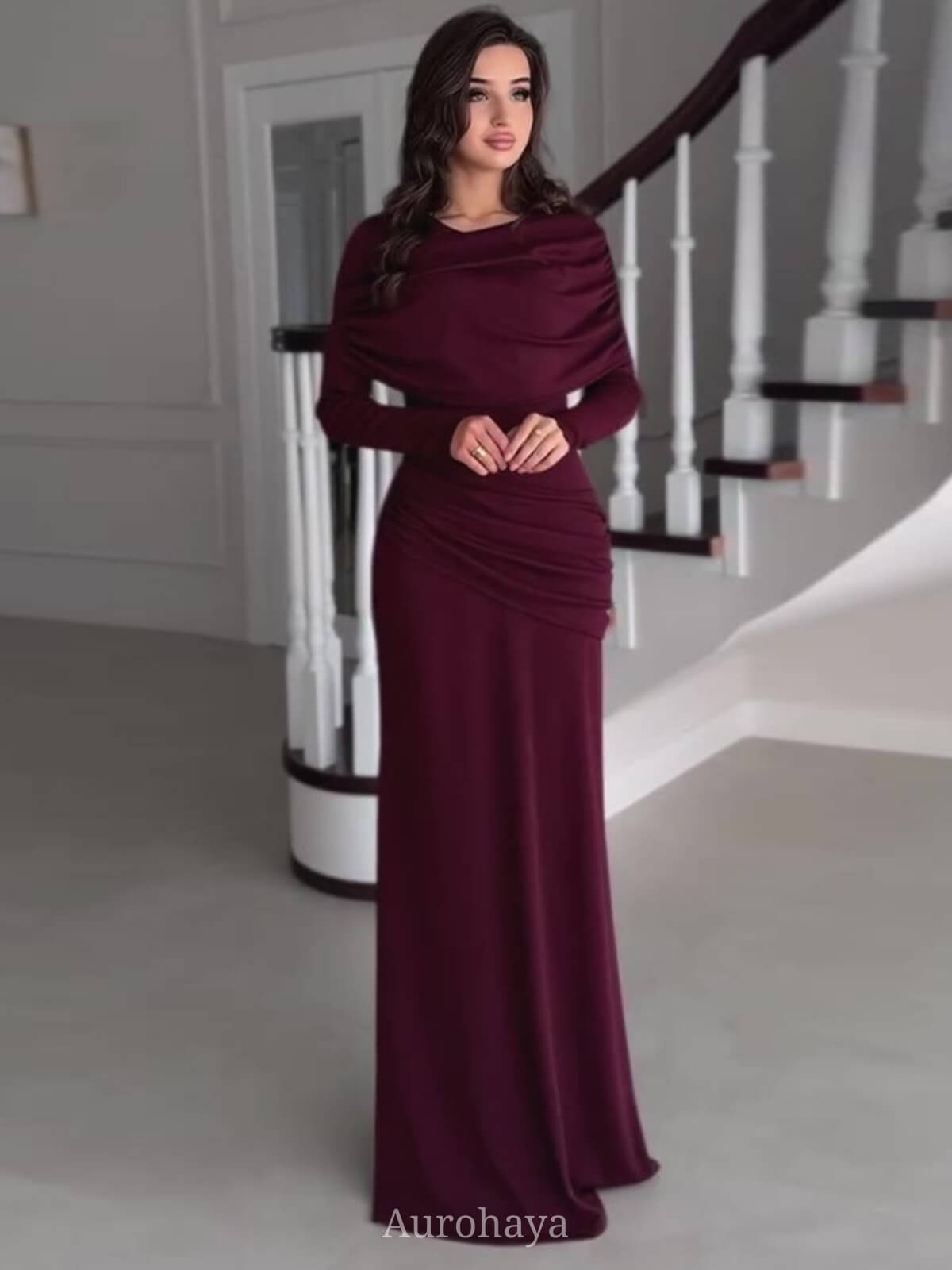 Patchwork Round Neck Ruched Maxi Dress