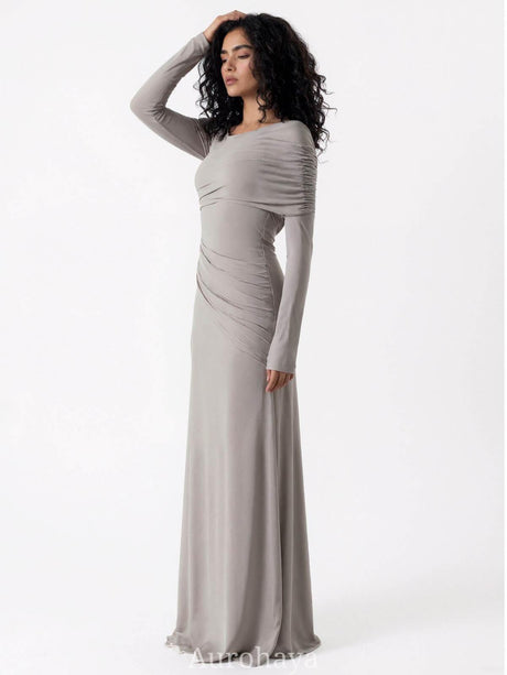 Aurohaya Patchwork Round Neck Ruched Maxi Dress