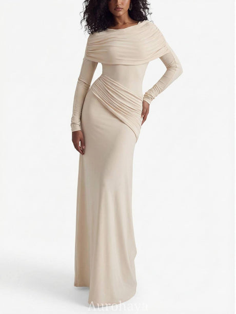 Aurohaya Patchwork Round Neck Ruched Maxi Dress White