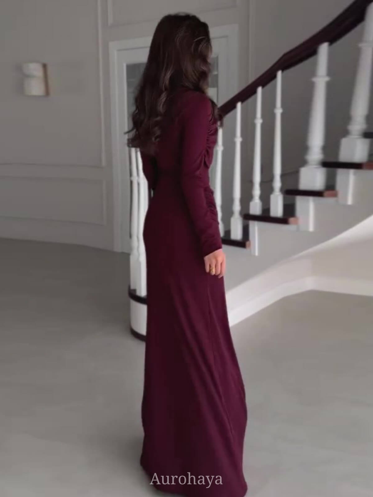 Patchwork Round Neck Ruched Maxi Dress