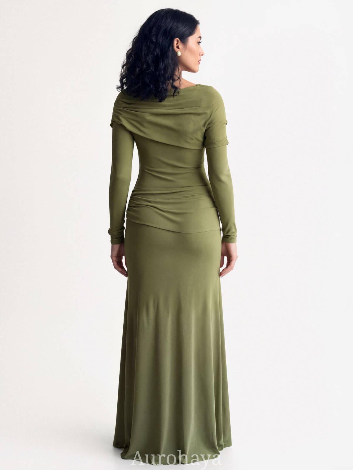 Aurohaya Patchwork Round Neck Ruched Maxi Dress