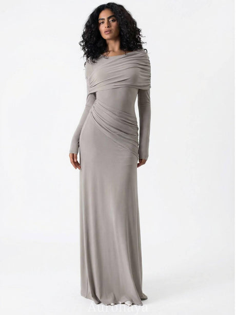 Aurohaya Patchwork Round Neck Ruched Maxi Dress