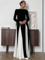 Aurohaya Colorblock Patchwork Round Neck Maxi Dress Black