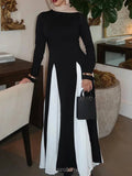 Colorblock Patchwork Round Neck Maxi Dress