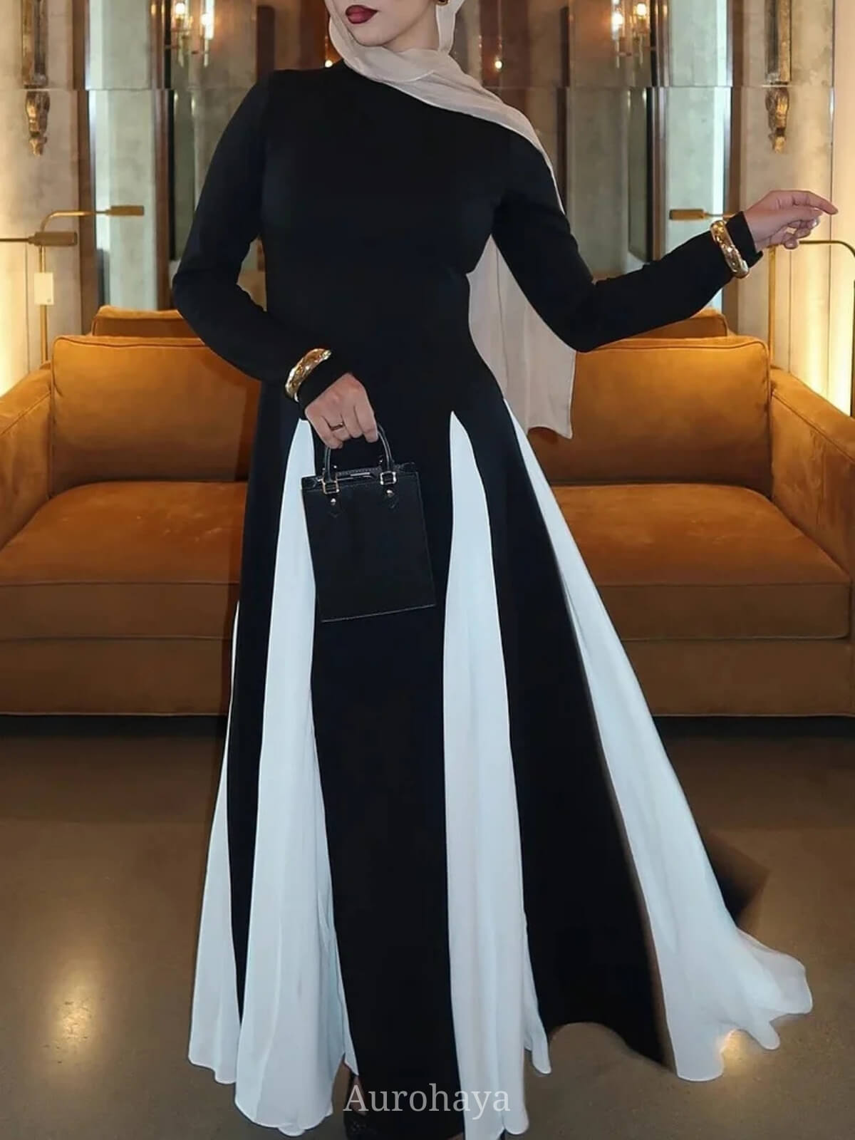 Colorblock Patchwork Round Neck Maxi Dress