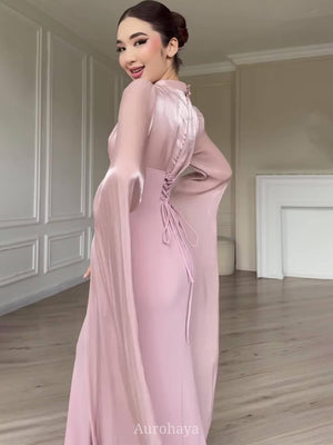 Aurohaya Elegant Long Sleeve Tie-Waist Maxi Dress