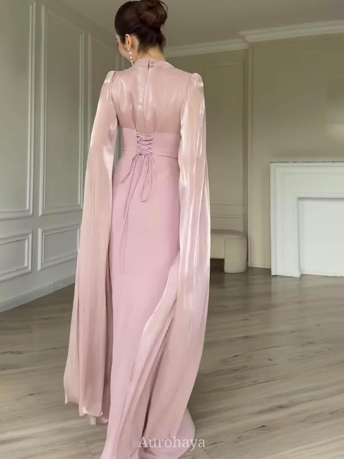 Aurohaya Elegant Long Sleeve Tie-Waist Maxi Dress