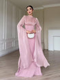 Aurohaya Elegant Long Sleeve Tie-Waist Maxi Dress Pink