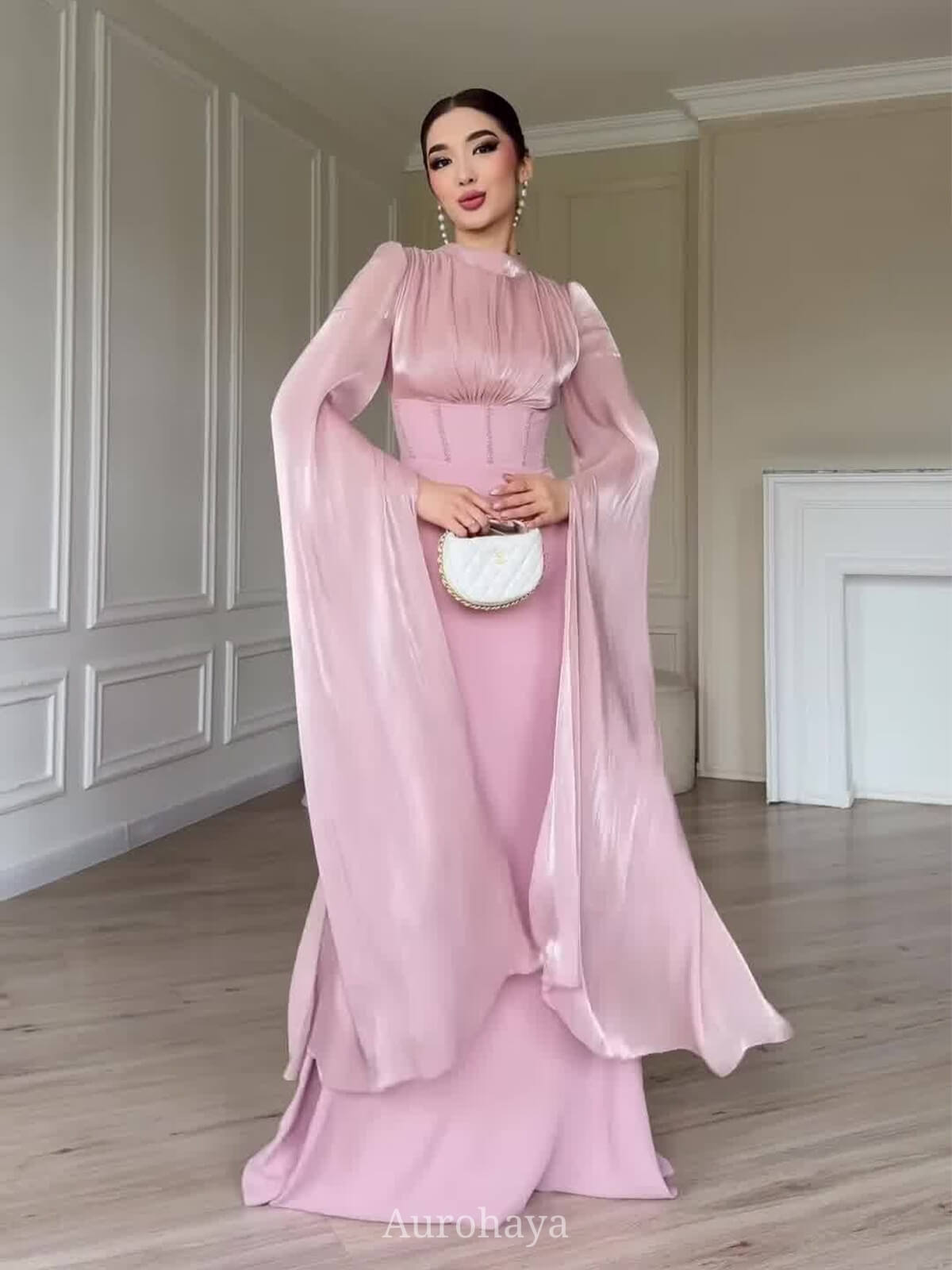 Elegant Long Sleeve Tie-Waist Maxi Dress
